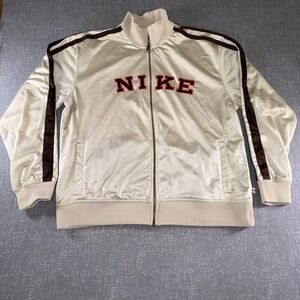 Nike Track Jacket Mens 2XL White Brown Full Zip Collar Stripe Sleeves Swoosh